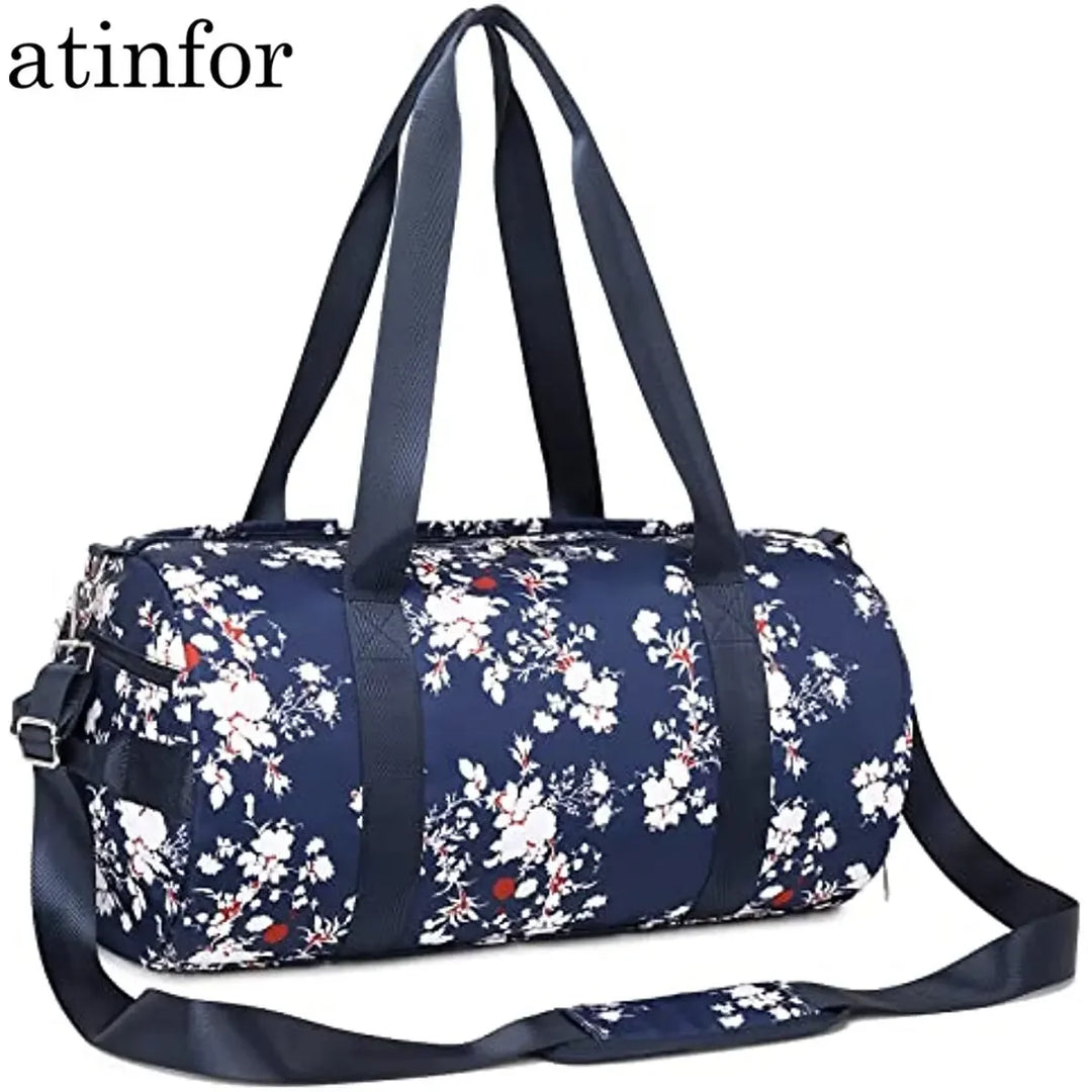 atinfor Printing Traveling Bag Women Workout Duffel Bag Fitness Bag with Wet Pocket and Shoe Compartment Plum Blossom Flower