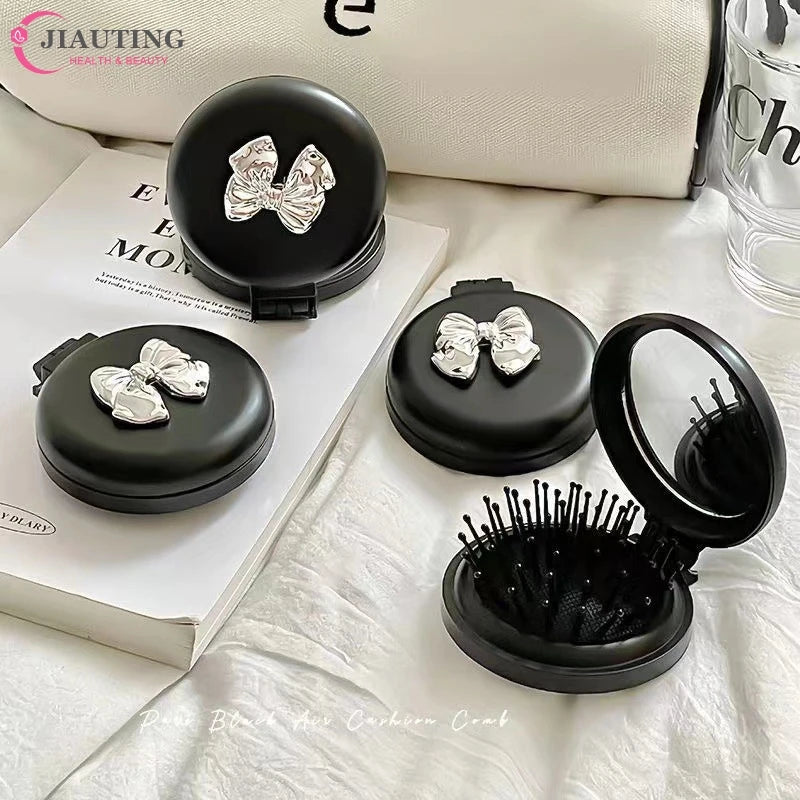 1pcs Cute Folding Massage Comb With Makeup Mirror Travel Portable Plastic Airbag Small Comb Hair Brush Bow Tie Air Cushion Comb