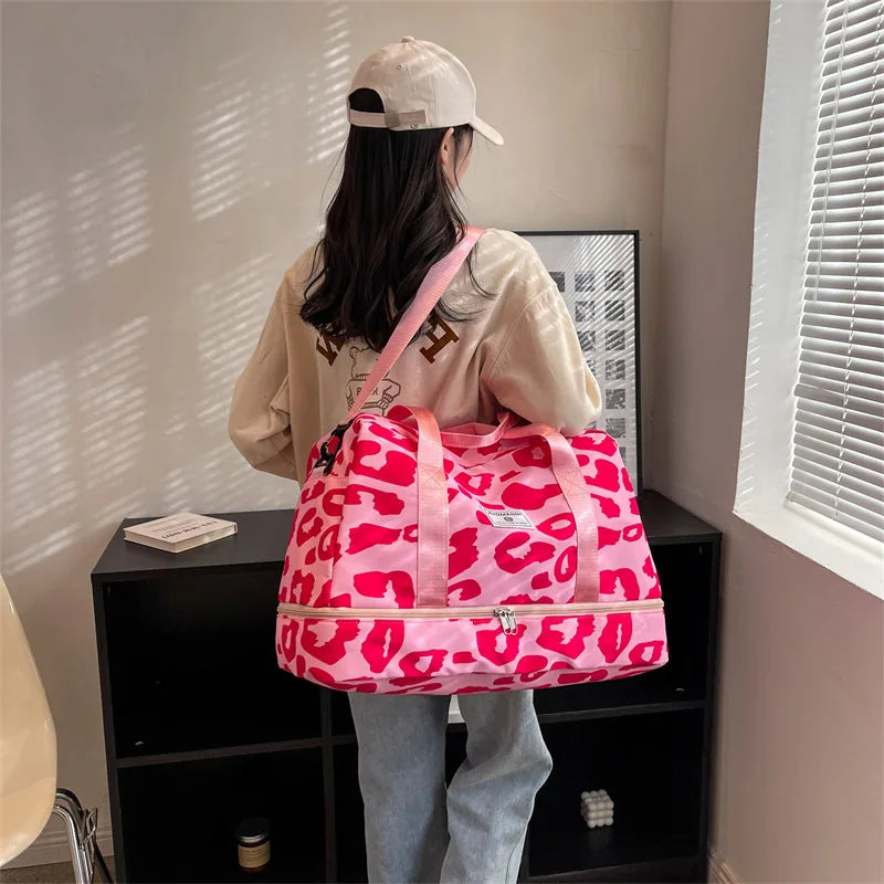 Travel Bag Women's Handbag Leopard Zebra Print Waterproof Large Size Luggage Fitness Dry Wet Separation Duffle Bag Weekend Bag