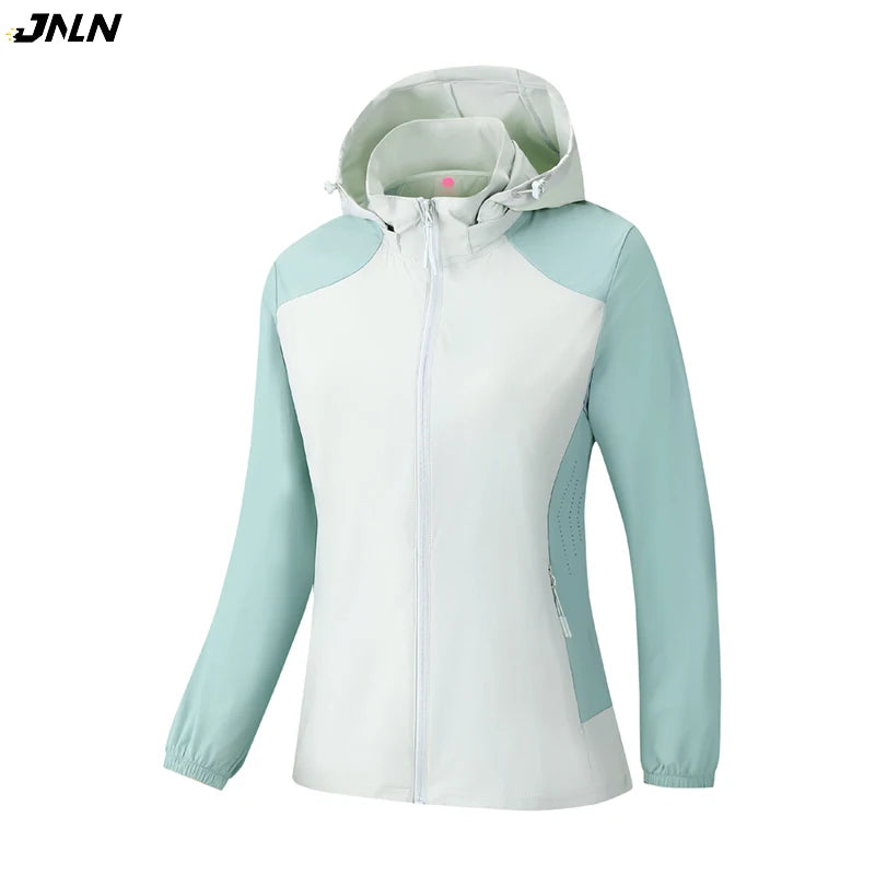 JNLN Women's Jacket Climbing Hiking Mountaineering Sun Protection Windbreaker Outdoor Elasticity Raincoat Removable Hat Clothes