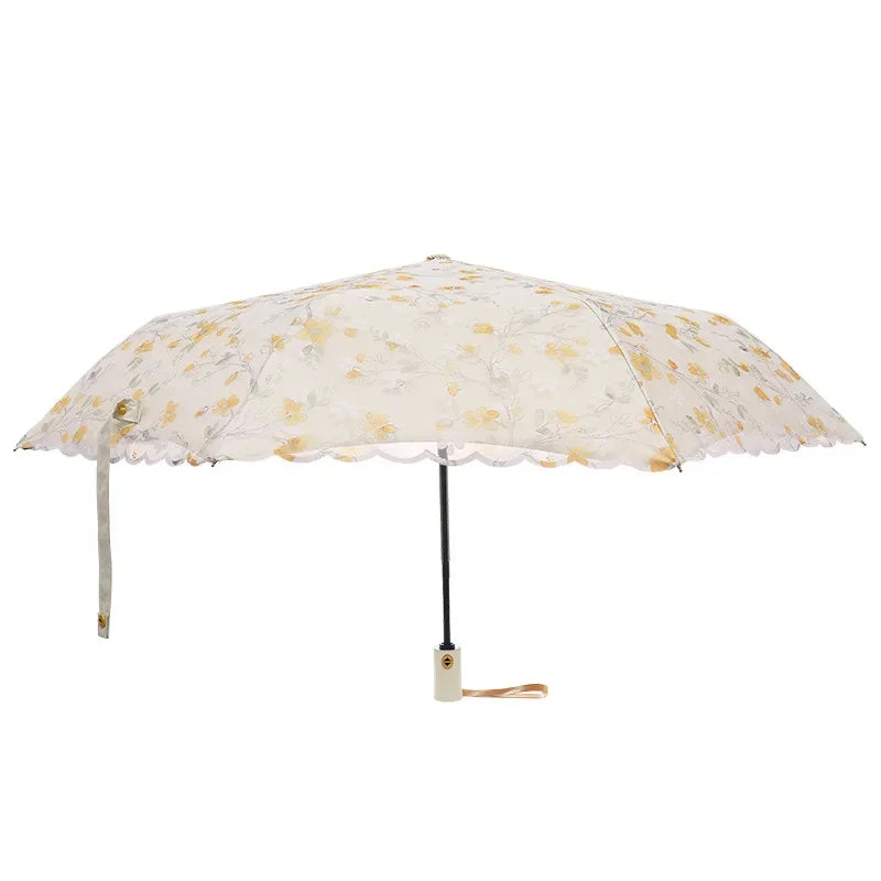 3 Folding Handle Women's Umbrella Embroidered ANTI-UV Umbrella Women Sunny and Rainy Unbrella Windproof Female Girl Parasol