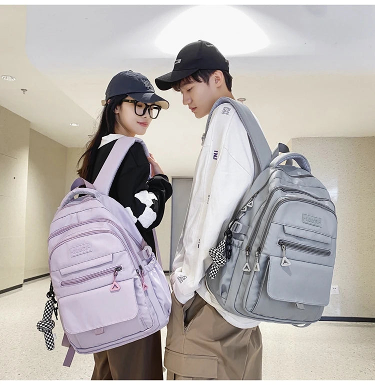 2023 Simple student bag solid color schoolbag youth large capacity travel backpack High quality canvas schoolbag fashion bag