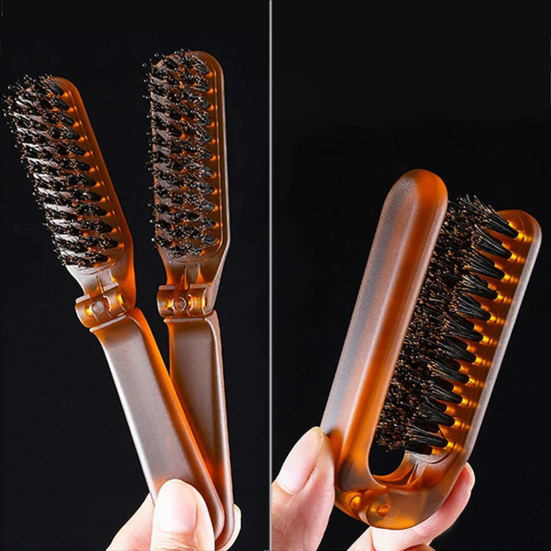 Boar Bristle Hair Brush Amber Foldable Portable Comb Pocket Collapsible Travel Massager Styling Tool Salon Men Women Gift