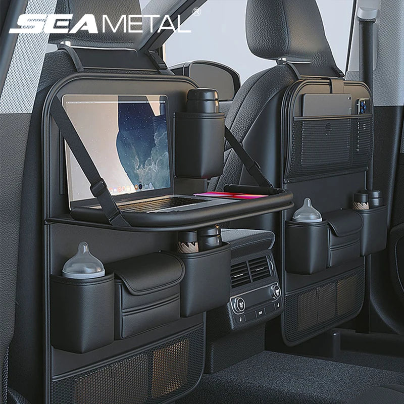 SEAMETAL Car Seat Back Organizer Auto Back Seat Storage Bag with Foldable Table Tray Tablet Holder Tissue Box Car Accessories