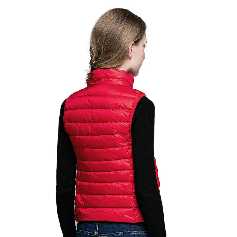 CHRLCK Waterproof Women Ultra Light Down Vest Hiking Hutting Camping Skiing White Duck Down Coat Winter Warm Thermal Clothes