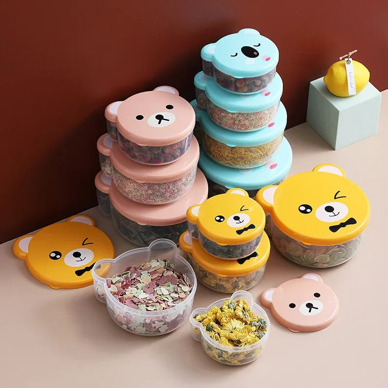 4pcs Cartoon Bear Microwave Food Storage Container For Kids Child Sushi Fruit Snack Bento Box Picnic School Lunch Box Bowl Small