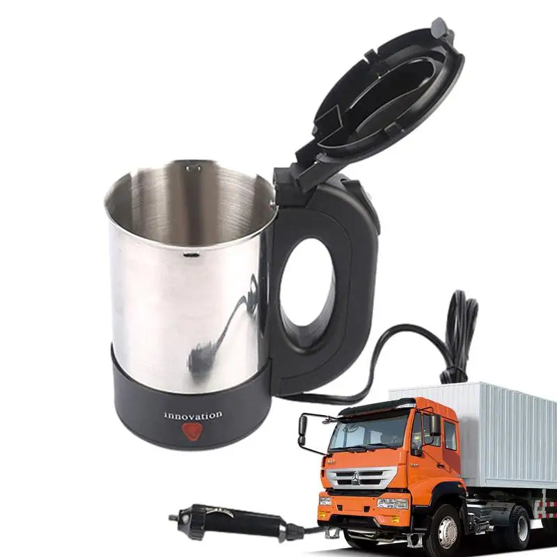 Car Truck Electric Travel Kettle Automotive 500ml Stainless Steel Coffee Mug 12V 24V Fast Water Boiler Cordless Kettle For Auto