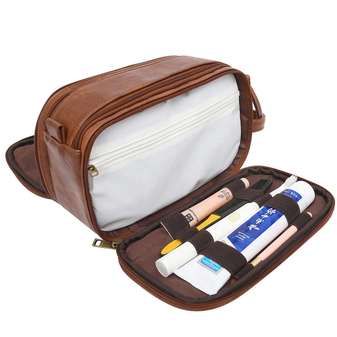 High-capacity Soft PU Leather Toiletry Bag Portable Waterproof Travel Makeup Bags for Women‘s Men’s 2024