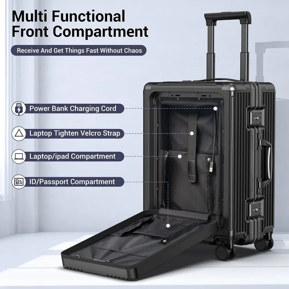 Portable Carry on Luggage Airline Approved, Expandable Luggage for Trips, Practical Suitcase with Front Pocket ＆USB Port.