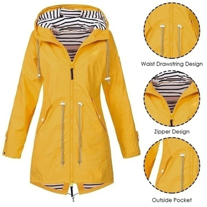 Women Jacket Coat Windproof Waterproof Transition Hooded Outdoor Hiking Clothes Outerwear Women's Lightweight Raincoat