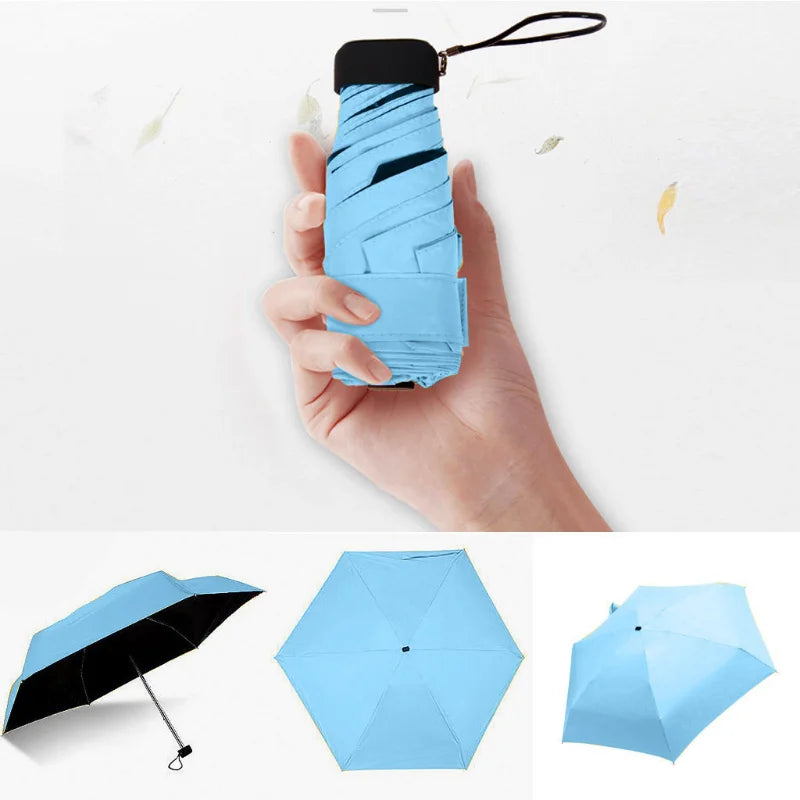 Pocket Rain Umbrella Sun Rain Women Flat Lightweight Umbrella Parasol Folding Sun Umbrella Mini Umbrella Small Size for Travel