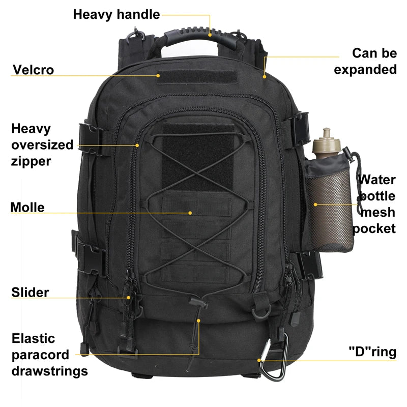 Extra Large 60L Strategic Backpack For Men Women Outdoor Water Resistant Hiking Backpacks Travel Backpack Laptop Backpacks