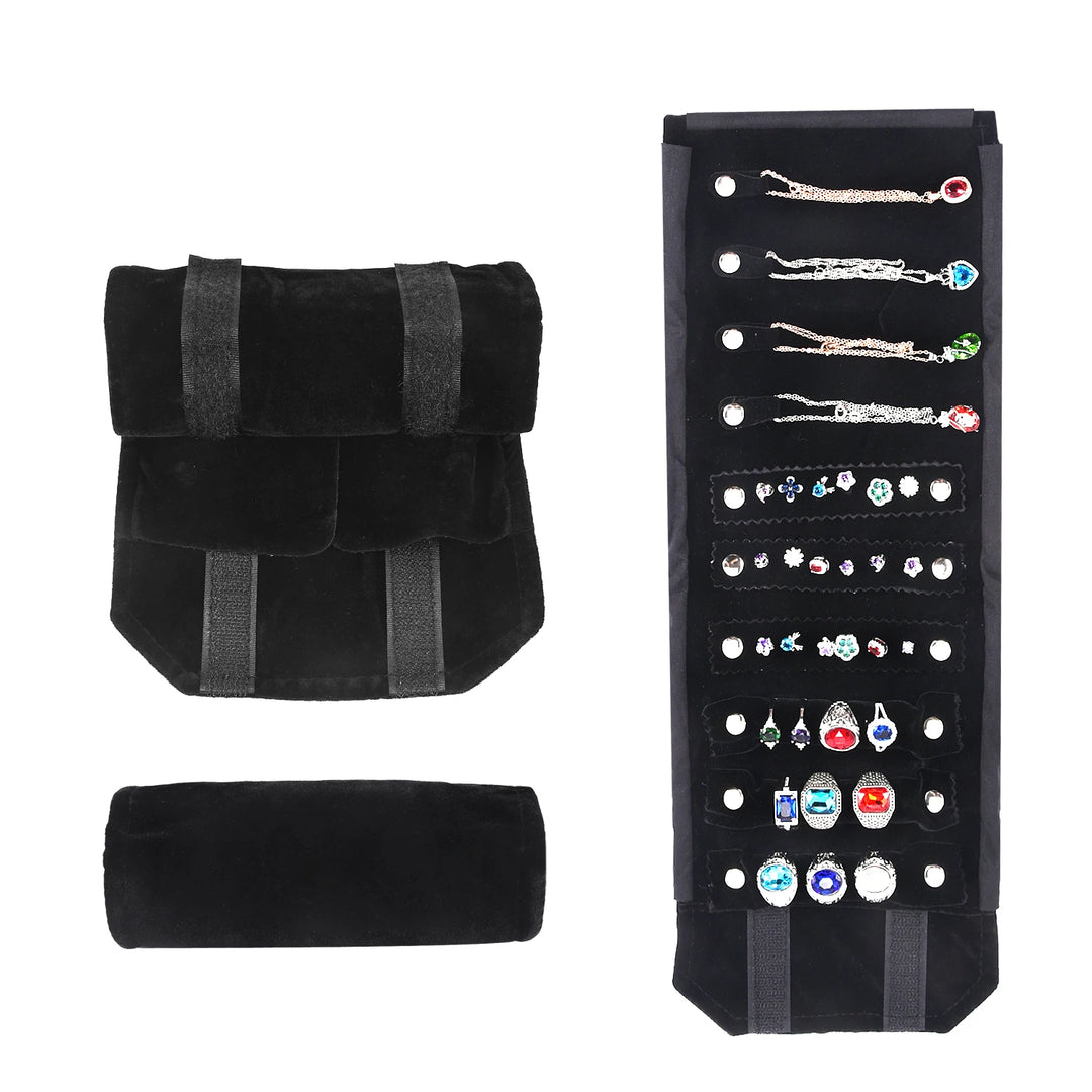 Travel Bracelet Jewelry Organizer Roll Up Bag Portable Velvet Ring Earrings Pendant Necklace Storage Bag Ornaments Foldable Case