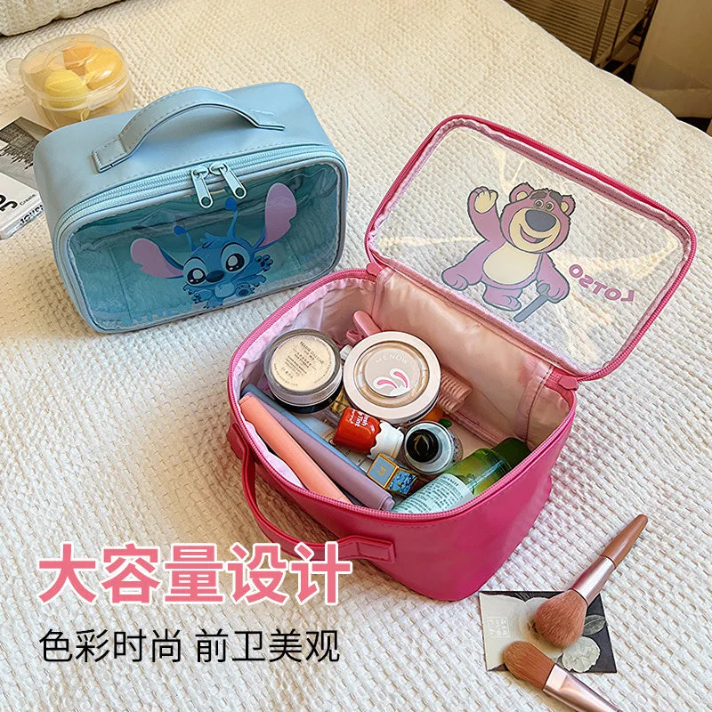 Disney Cartoon Stitch Clear Makeup Bag Kawaii Large Capacity Toiletries Storage Bag Portable Travel Tote Bags for Girls