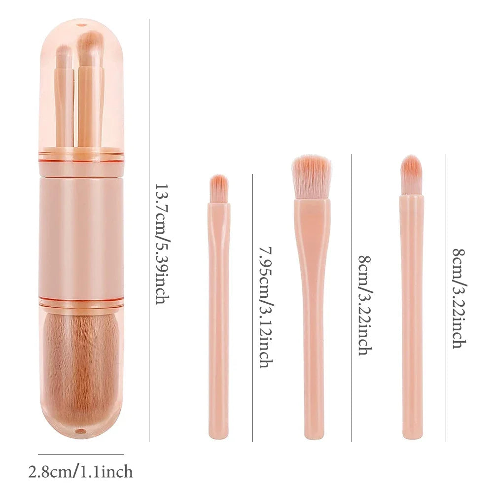 4 in 1 Makeup Brush Set Mini Eyeshadow Foundation Powder Brush Portable Travel Retractable Make Up Brush Cosmetics Beauty Tools