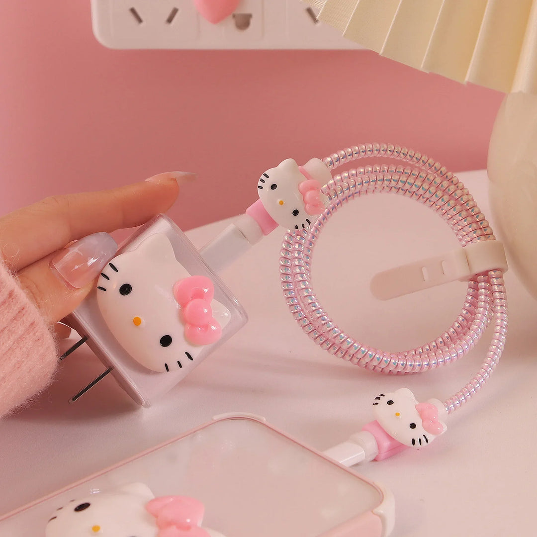 Sanrio Anime Anti Breaking Apple Data Cable Protective Case Mobile Phone 18/20W Charger Winding Rope Hello Kitty Decorative Gift