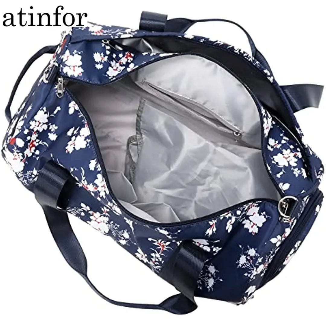 atinfor Printing Traveling Bag Women Workout Duffel Bag Fitness Bag with Wet Pocket and Shoe Compartment Plum Blossom Flower