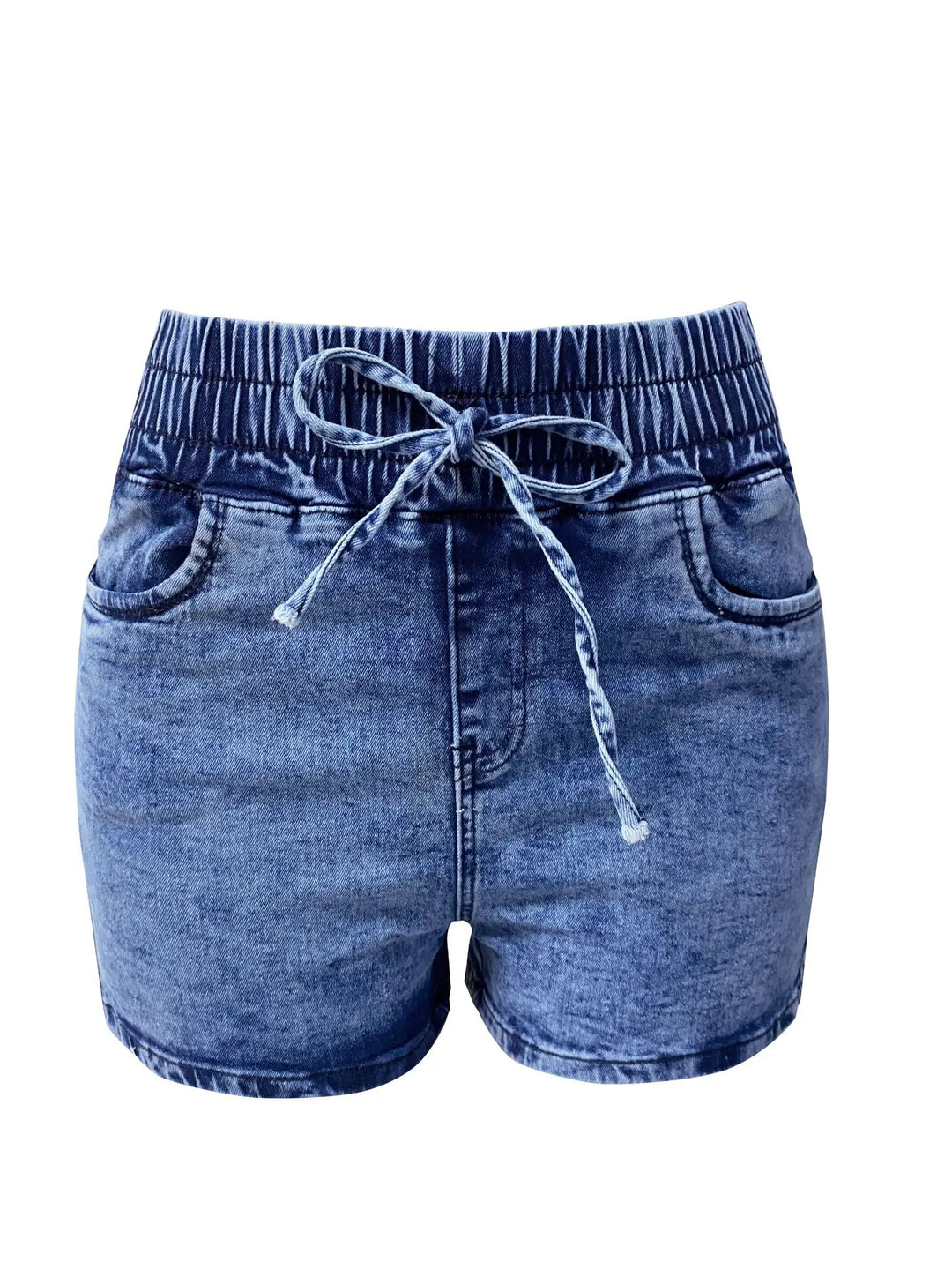 2024 Women Denim Shorts Casual High Waist Pocket Elastic Waist Drawstring Denim Shorts