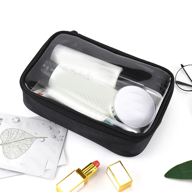 Black Transparent Travel Cosmetic Bag Fashion Waterproof TPU Toiletry Bag New Makeup Storage Bag Clear Zipper Cosmetic Bag