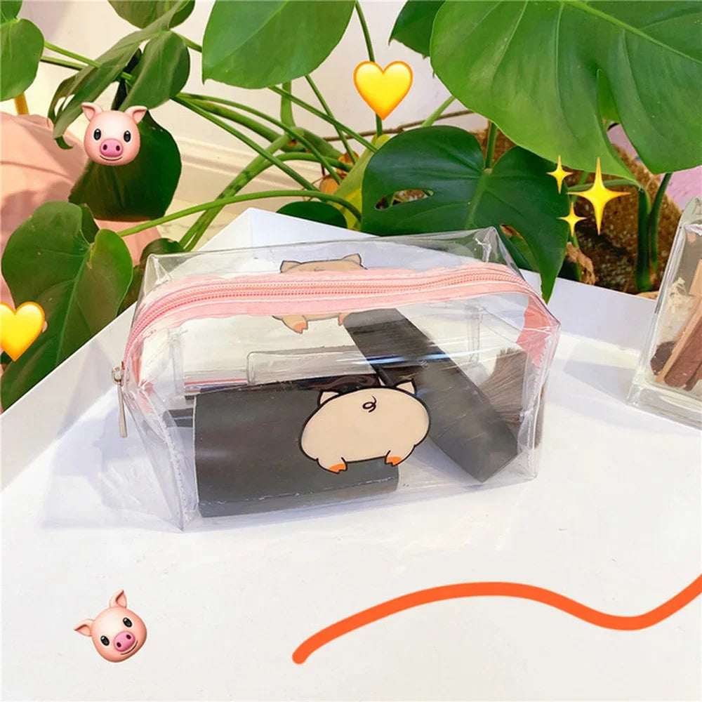 Clear Makeup Bag Fashion Transparent Travel Portable Mini Wash Storage Bags Strawberry Flower Print Women Zipper Cosmetic Bag