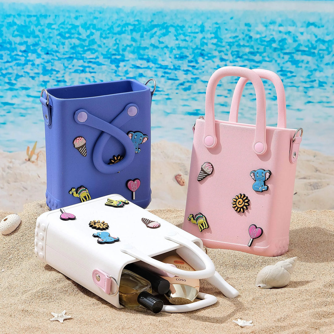 Small EVA Summer Beach Bag, Cute Jelly Hole Tote Bag, Rubber Waterproof Handbag For Travel Vacation