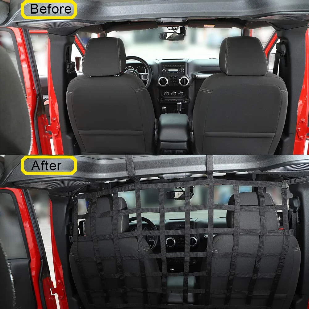 Car Rear Seat Trunk Isolation Cargo Net Dog Barrier Protection Divider Safety Driving Mesh for Jeep Wrangler JK JL JT 2007-2023