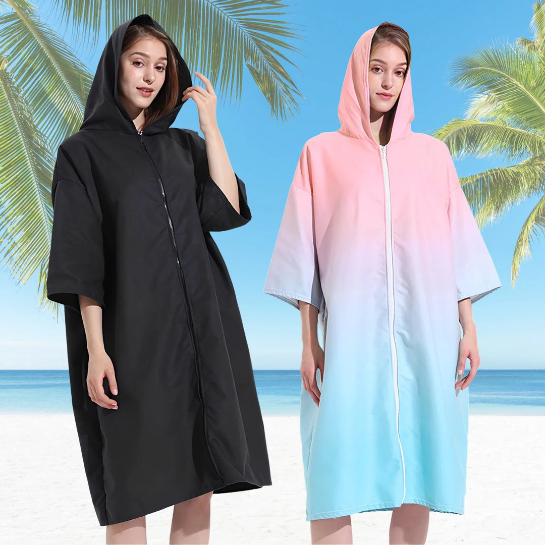 Changing Robe with Hood Microfiber Towel Poncho Robe with Zipper Short Sleeve Surf Poncho Oversized Changing Towel Robe Quick