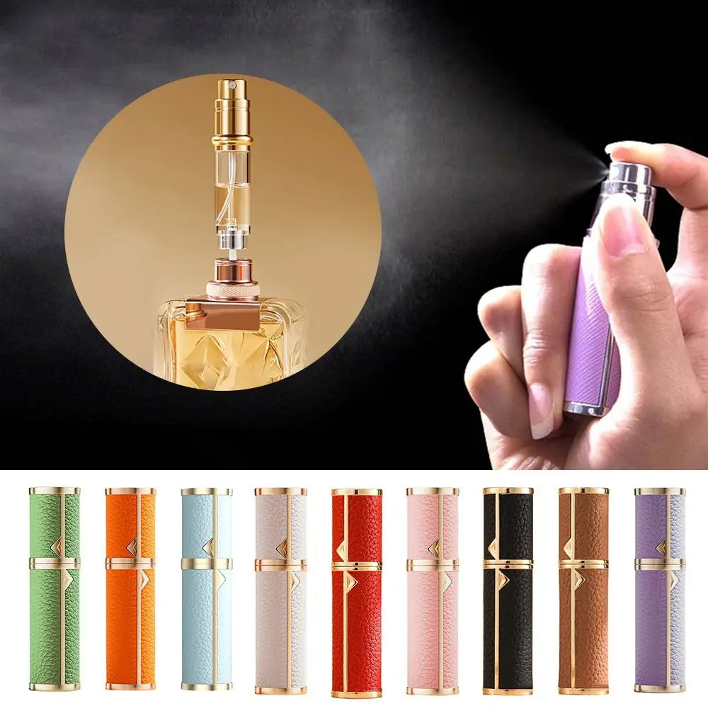 Fashion PU Leather Perfume Bottle Lychee Pattern 5ml Spray Bottle Bottom Filling Empty Parfume Atomizer Bottle Woman