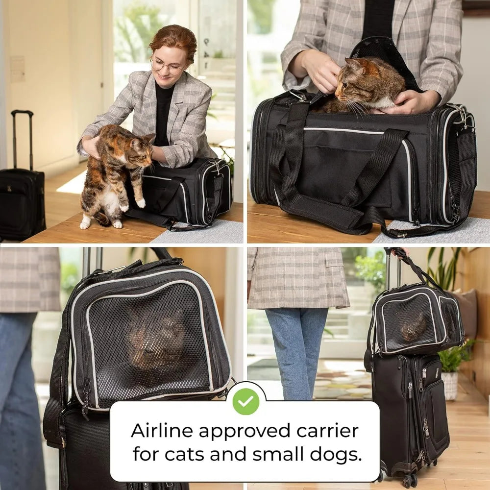 Cat Carrier for Small Pets Under 10 lbs TSA Approved Pet Carriers Expandable  Only 9 Inches Tall Cat Carrier