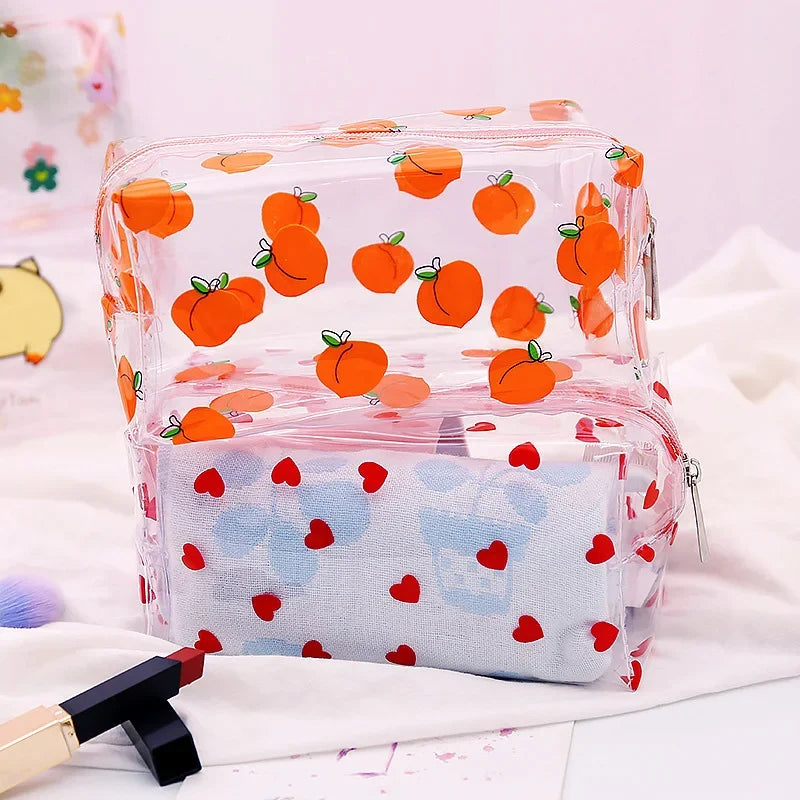 Clear Makeup Bag Fashion Transparent Travel Portable Mini Wash Storage Bags Strawberry Flower Print Women Zipper Cosmetic Bag