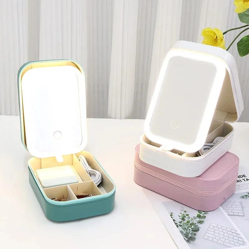 LED Mirror Makeup Storage Box Portable Travel Makeup Case Cosmetic Bag Large-capacity Make Up Storage Box Makeup Accessories