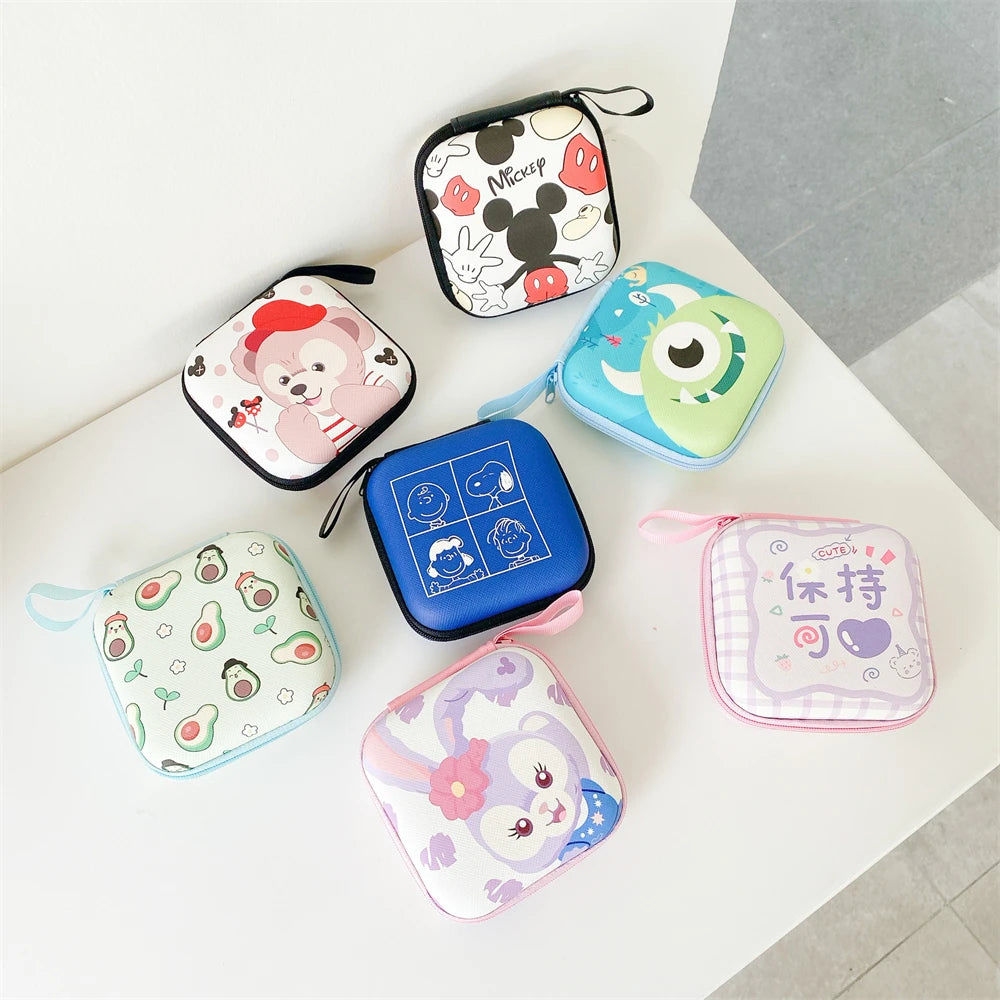 9.5x9.5cm Earphone Portable Storage Bag For Airpods U Disk Cable Case Box Mickey Winnie Stitch Snoopy Kitty Cinnamoroll Kuromi