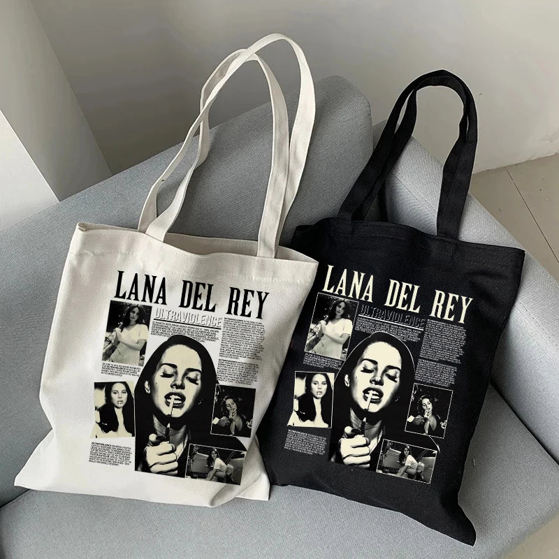 Shopping Bag Lana Del Rey Ldr Graphic Tote Harajuku Shopper Bag Women Canvas Shoulder Bag Female Anime Manga  Eco Large-capacity