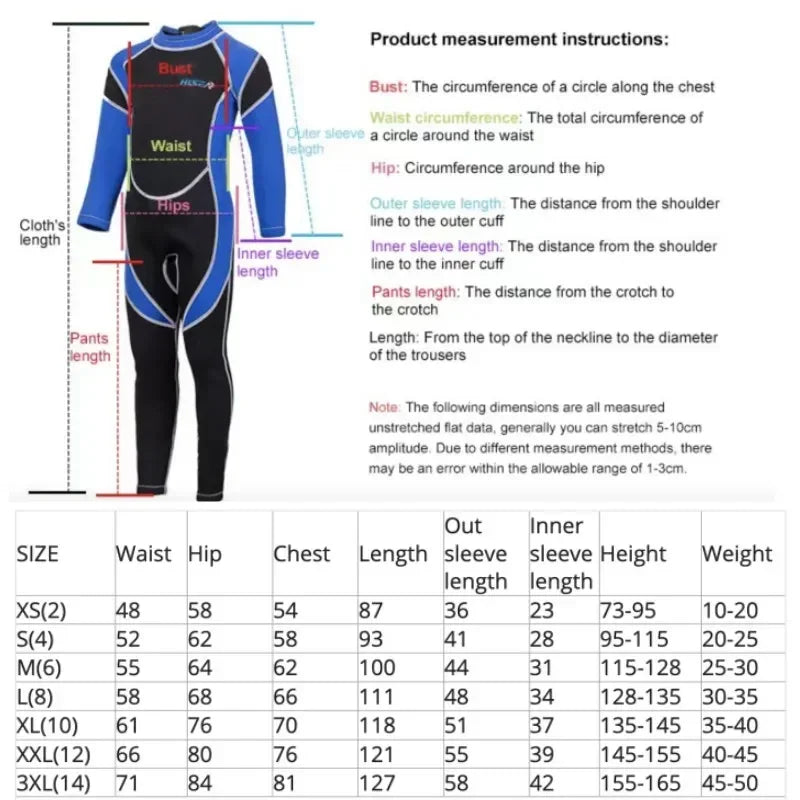 2.5MM Neoprene Wetsuits Kids Swimwears Diving Suits Long Sleeves Boys Girls Surfing Children Rash Guards Snorkel One Pieces