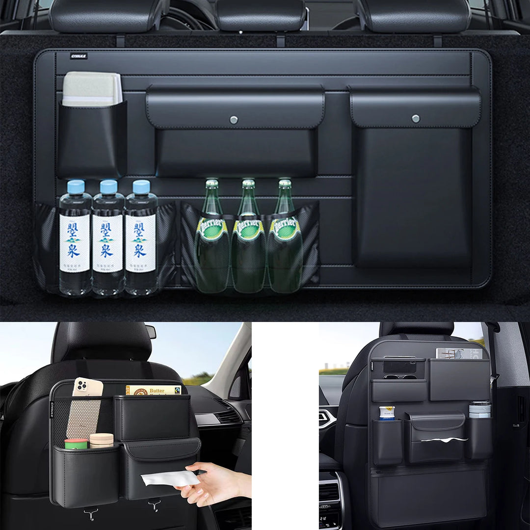 High Capacity Adjustable Car Storage Box Backseat 5 Bag Trunk Organizer Multi-use PU Leather Car Seat Back Organizers with Bag