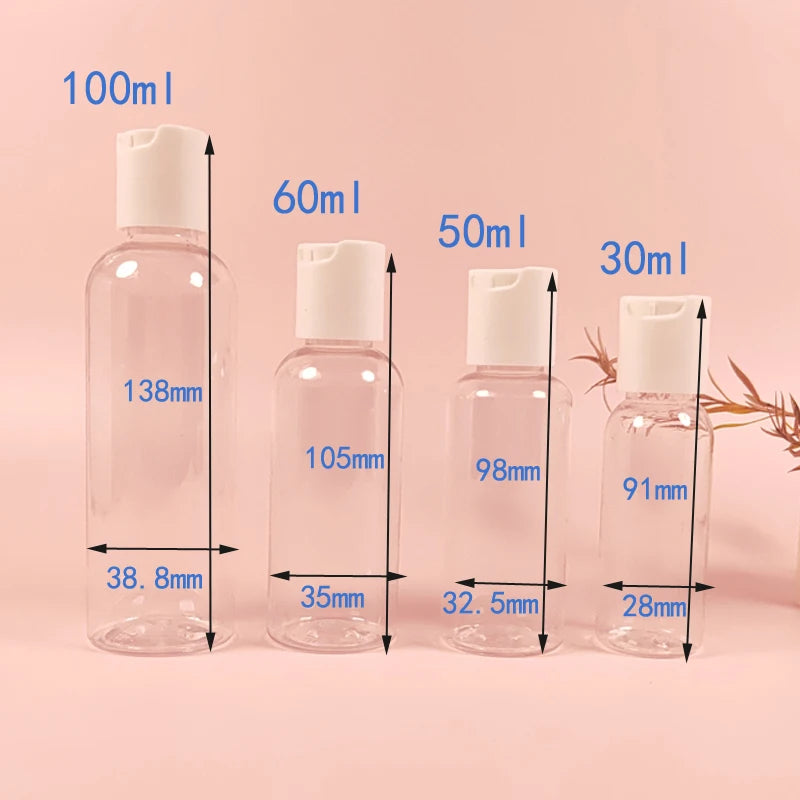 5Pcs 30/50/60/100ml Plastic Squeeze Bottles with Disc Cap Clear Travel Containers For Creams Shampoo Lotions Liquid Body Soap