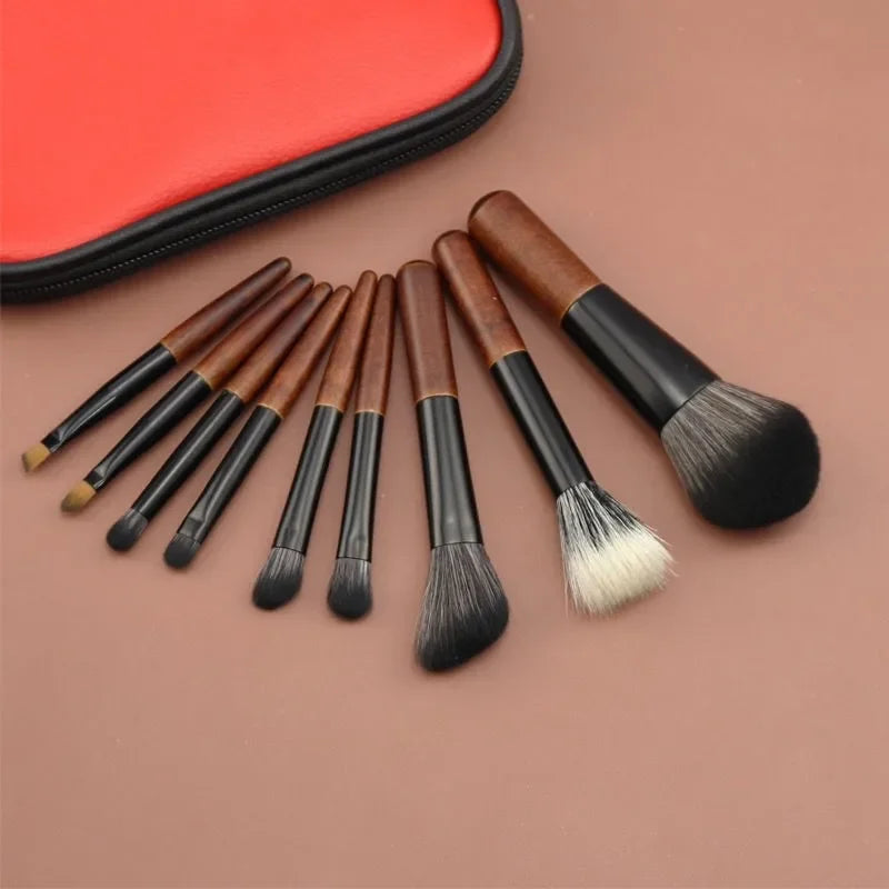 9pcs Mini Makeup Brushes Set Cosmetic Set Soft Hair Short Rod Female Make Up Tools Eye Shadow Concealer Travel Complete Kit