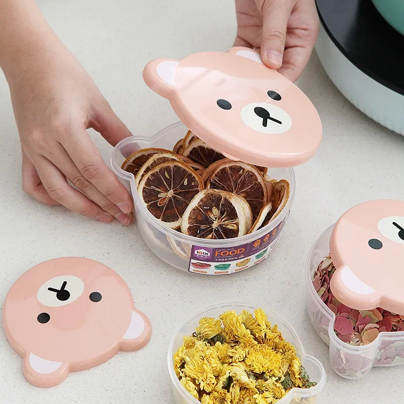 4pcs Cartoon Bear Microwave Food Storage Container For Kids Child Sushi Fruit Snack Bento Box Picnic School Lunch Box Bowl Small