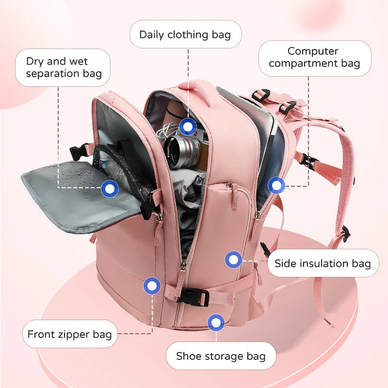 Large Capacity Multi-Function Women's Travel Backpack Bag Suitcase USB Charging School Bags Woman Luggage Lightweight Bagpacks