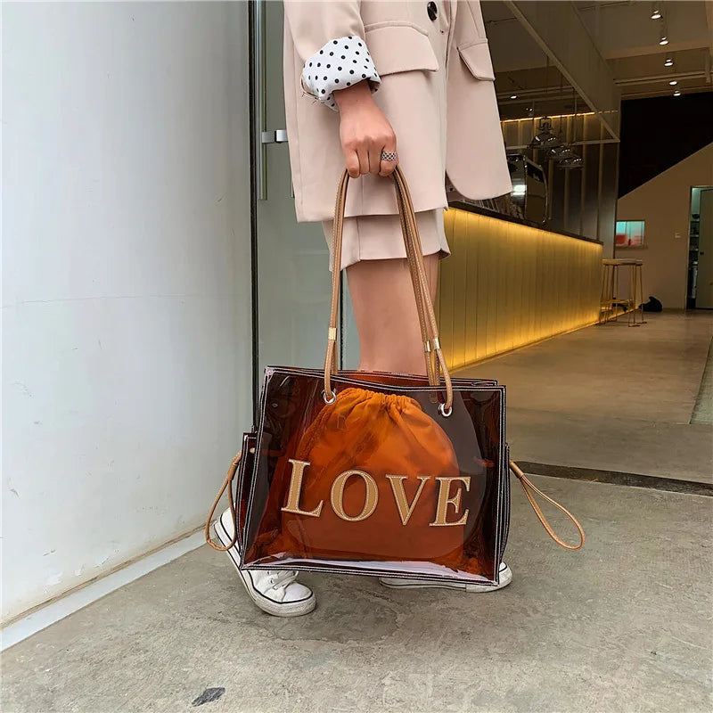 NEW Women Summer Transparent Jelly Bag Female Large Capacity Single Shoulder Commuter Tote Bag