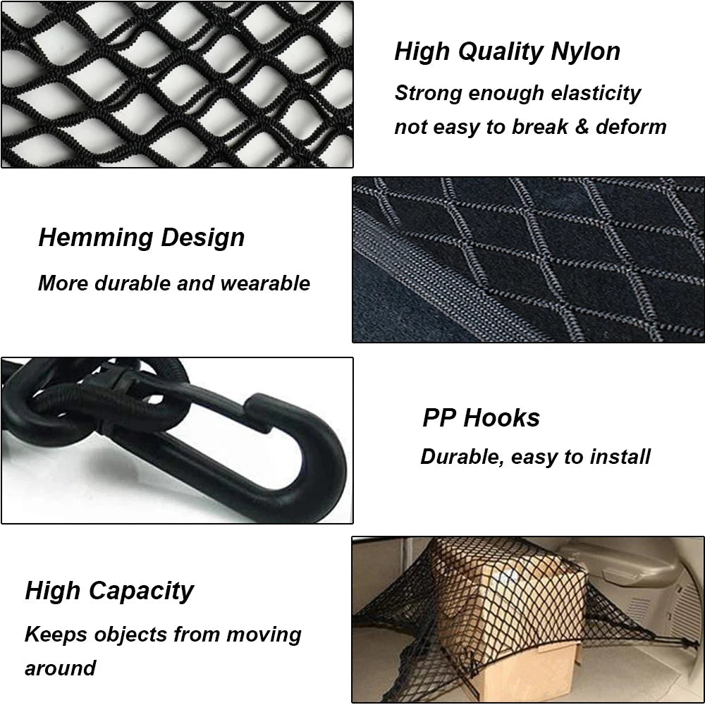 Car Trunk Network Mesh for Mitsubishi Outlander Accessories 2022 Luggage Fixed Hook Elastic Storage Cargo Net Organize 2001~2023