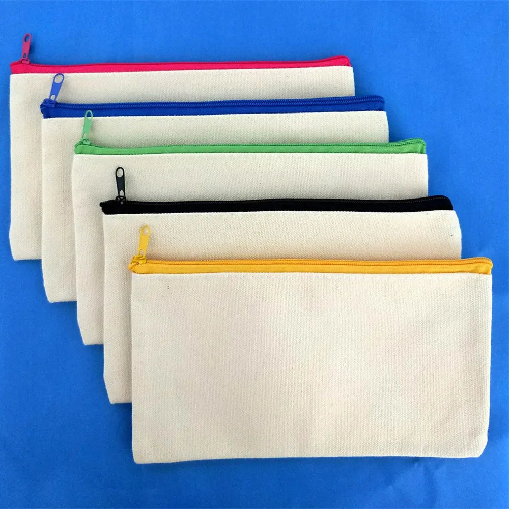 1Pcs Canvas Zipper Bags Multifunctional Blank DIY Craft Pouches Pencil Cosmetic Jewelry Bags Case Pouch For Home School Travel