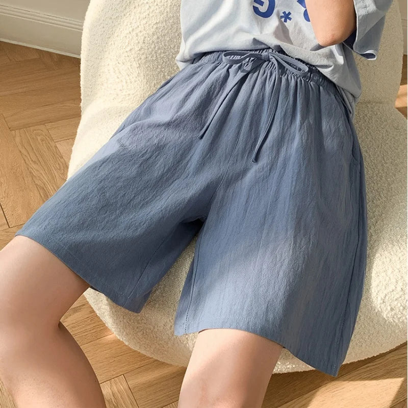 Women Summer Cool Solid Color Casual Pants Cotton Material Fashion Comfort Daily Loose High Waisted Pants