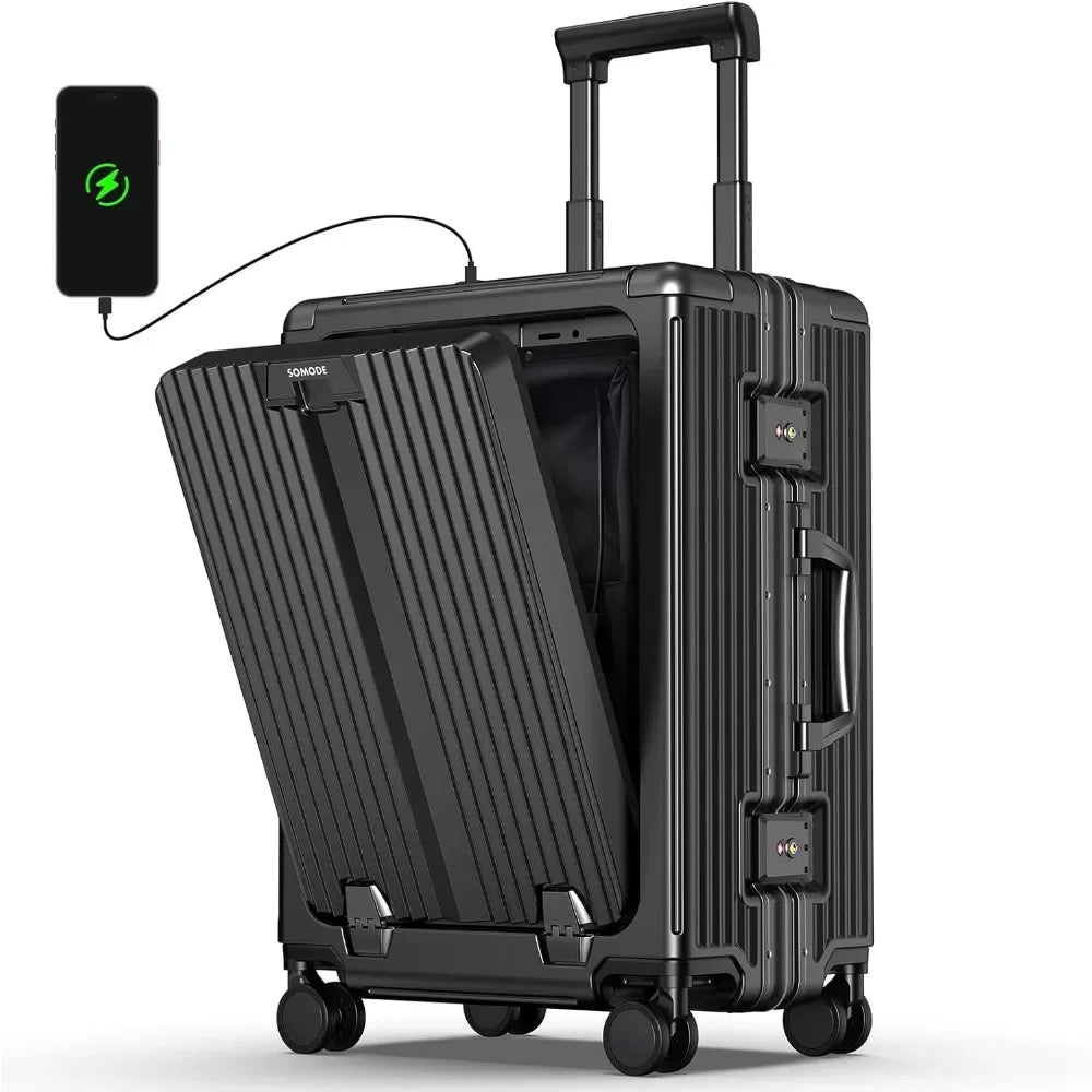 Portable Carry on Luggage Airline Approved, Expandable Luggage for Trips, Practical Suitcase with Front Pocket ＆USB Port.