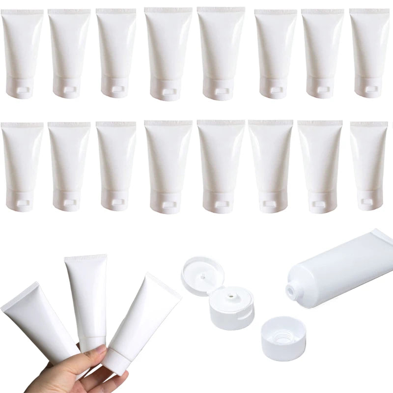 10PCS Empty 10ml-100ml White Plastic Travel Cosmetic Soft Tubes Bottles  Reusable Containers For Hand Lotion Shampoo Creams