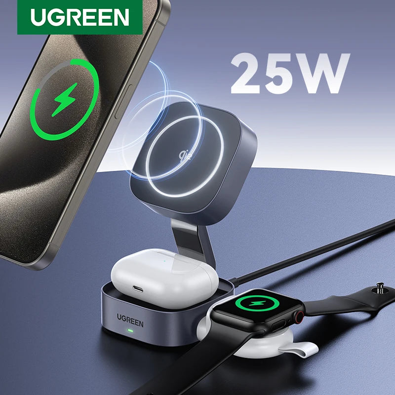 UGREEN 25W Magnetic Wireless Charger Stand 2-in-1 Charging Stand For iPhone 15 14 Pro Max/AirPods For Magsafe Fast Charger