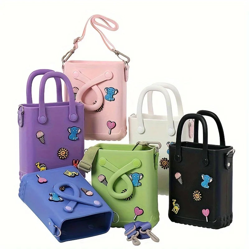 Small EVA Summer Beach Bag, Cute Jelly Hole Tote Bag, Rubber Waterproof Handbag For Travel Vacation