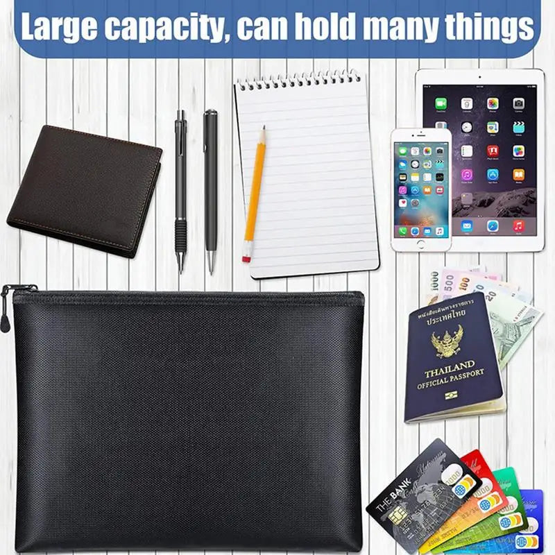 Portable Fireproof Waterproof Document Bag Envelope File Folder Cash Pouch Money Bag Safe Storage For Valuables Jewerly Cash