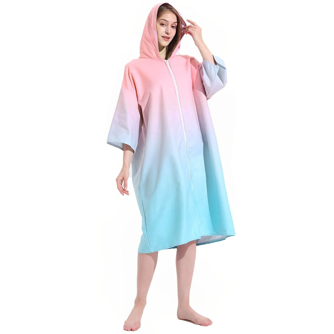 Changing Robe with Hood Microfiber Towel Poncho Robe with Zipper Short Sleeve Surf Poncho Oversized Changing Towel Robe Quick