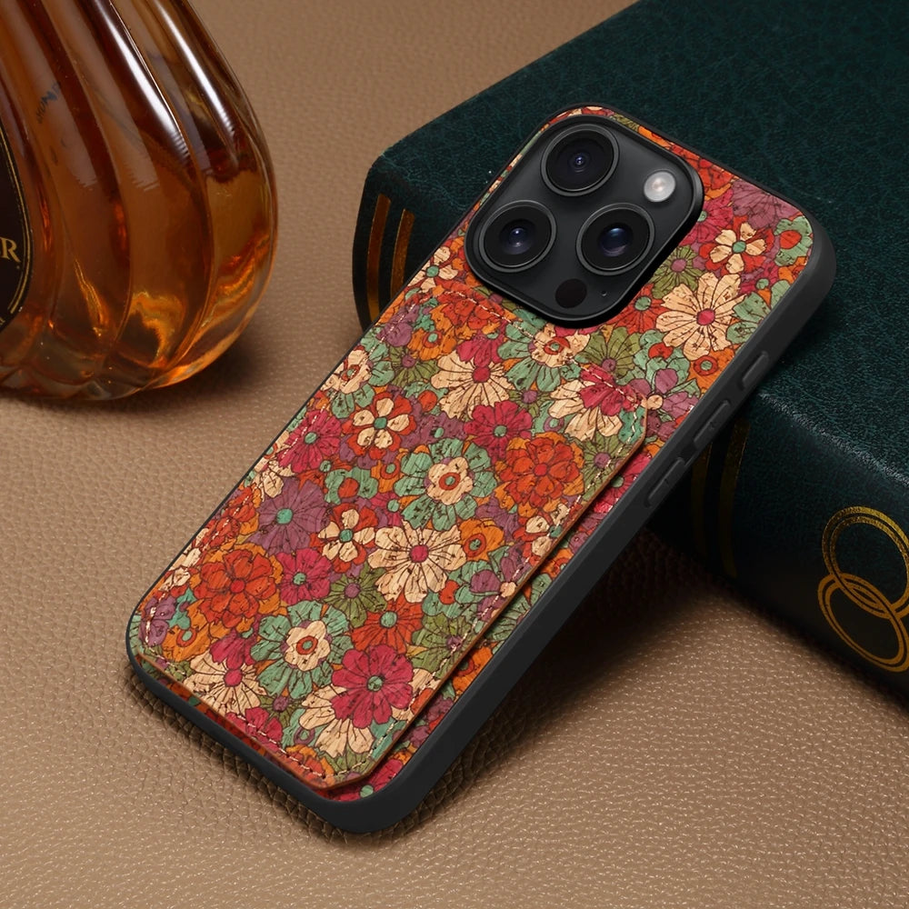 Floral Hidden Card Insert Phone Case For iPhone 15 14 13 12 11 Pro Max X XS XSMax XR Wireless Charging Shockproof Back Cover